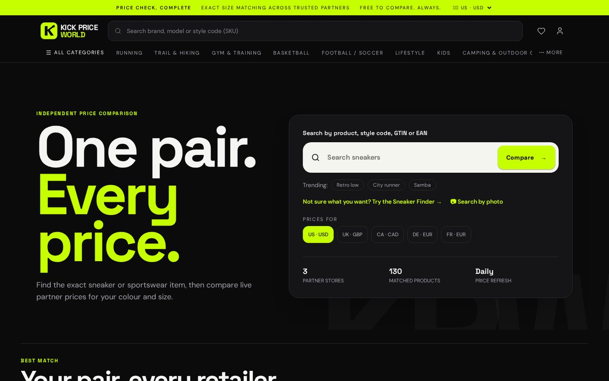 Price comparison platform interface